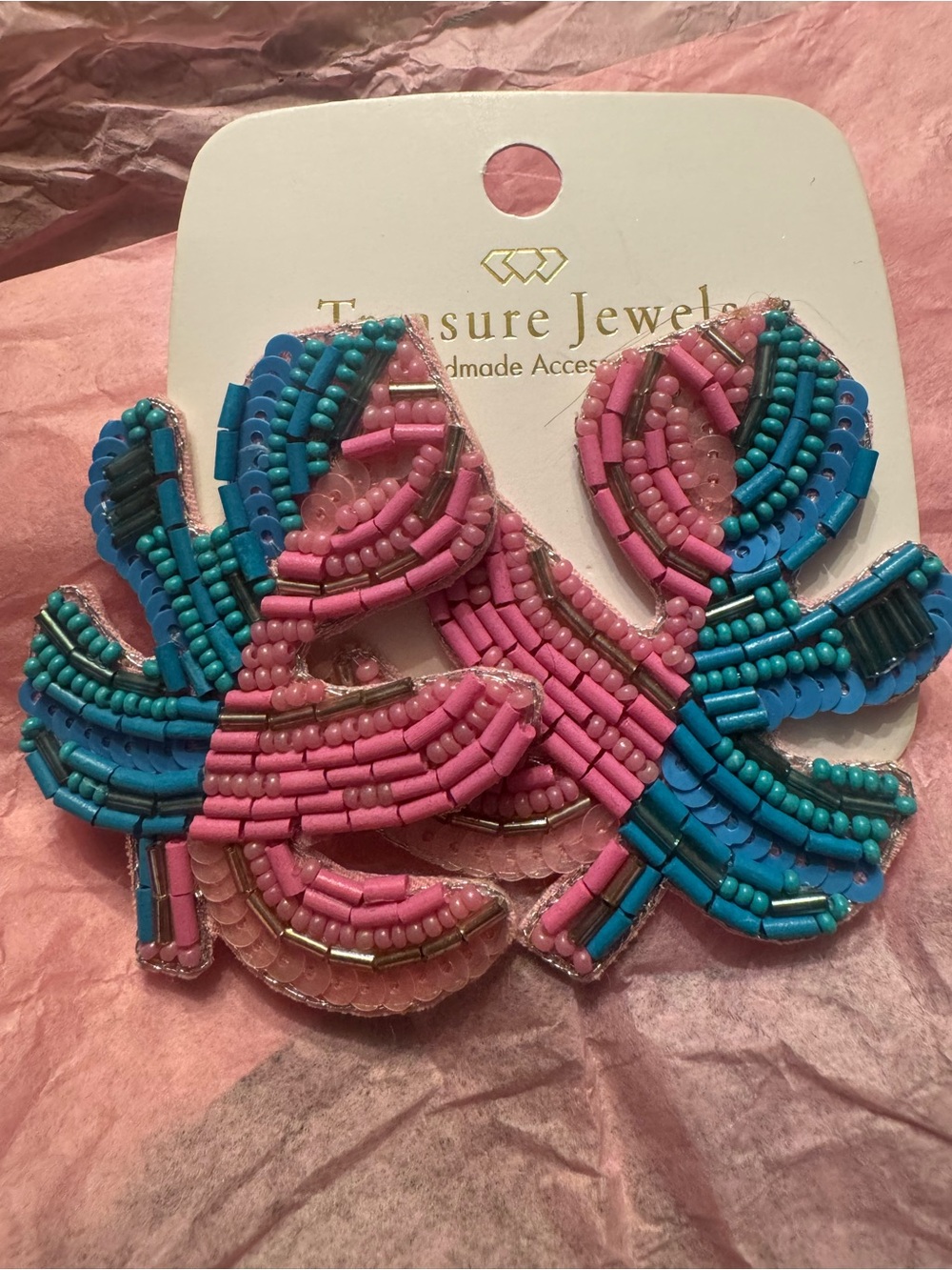 Treasure Jewels Pink and Blue Beaded Statement Earrings
